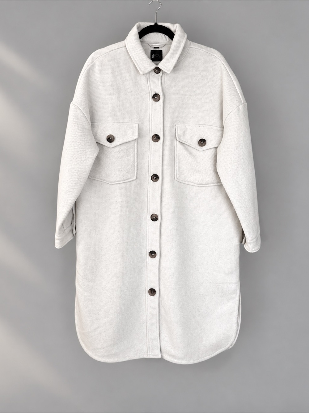 RDI Cream Longline Textured Knit Wool-Blend Shacket Overcoat S Oversized